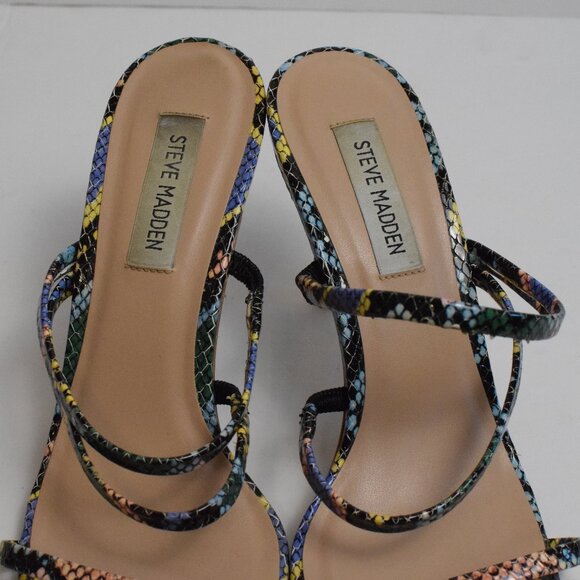 Steve Madden Awake Heeled Sandal Multi Snake Open Toe Strappy Mule Pumps Heels 9 - Picture 3 of 8